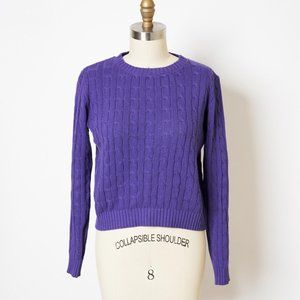 American Apparel Purple Cotton Long Sleeve Cable Knit Crewneck Sweater